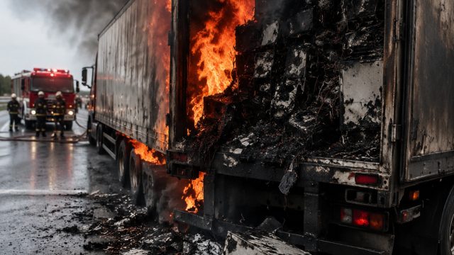 Massive Truck Blaze on Highway Results in Significant Electronic Losses