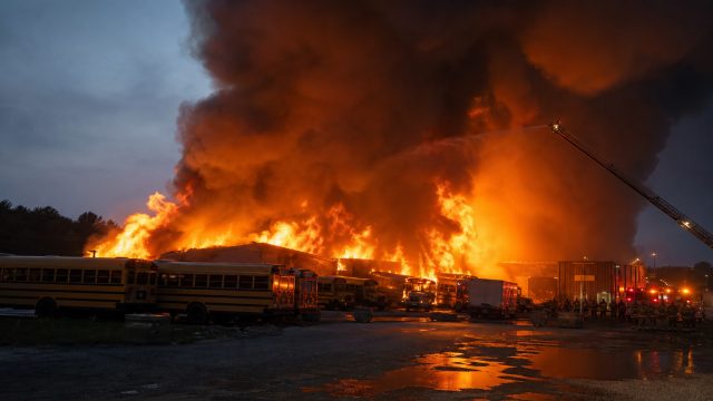 Devastating Blaze Engulfs School Bus Dep